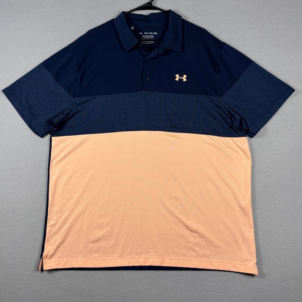 Under Armour The Playoff Polo Colorblock Golf Shirt XXL Navy Peach